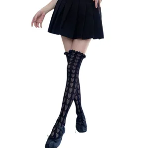 Lolita Herz Overknee Socken JK Mädchen schwarze Spitzen Langstrümpfe Mode Strumpfwaren