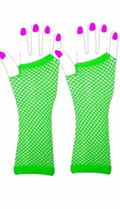 Neon grüne Netz-Fingerschloße lange Netzhandschuhe Armstulpen für Damen Rave Party Kostüm