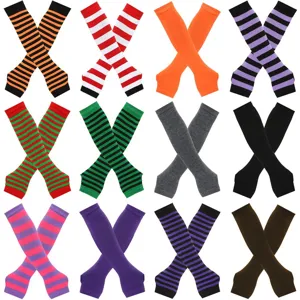 Modische Gestrickte Gestreifte Armstulpen Fingerlose Lange Handschuhe Punk Dunkler Stil Ärmelüberzug Für Kostüm Cosplay Unisex
