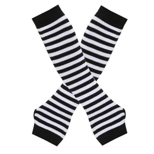 32cm gothisch schwarz weiß gestreifte gestrickte armstulpen fingerlose handschuhe damen.