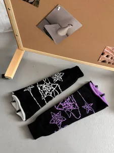 Y2K gestrickte Beinwärmer für Damen, schwarze und lila thermische lange Winterstulpen.