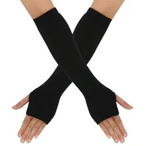 Schwarze gestrickte fingerlose lange Armstulpen Winter warme Gothic Stil Fake Ärmel Top