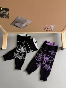Strick Stulpen Y2K Stil lange Winter warme Beinstulpen schwarz lila Stern Design Mode