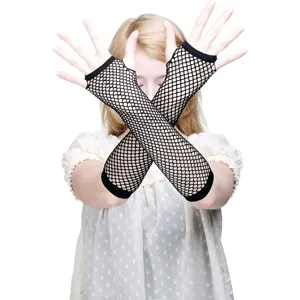 Schwarze Netto-Sonnenschutz-Aermel lange fingerlose Handschuhe Damen atmungsaktiv chic