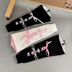 Lolita Stulpen Strick Winter warm süße JK gothische Kreuz Schleife Beinwärmer neu