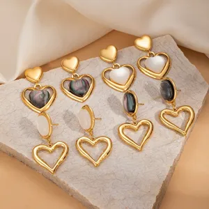 European French hollow cat eye stone heart titanium steel earrings vintage luxury jewelry