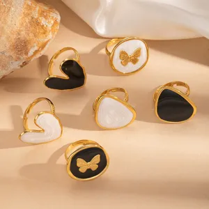 Anelli farfalla cuore in acciaio inossidabile dorato dettaglio set gioielli moda