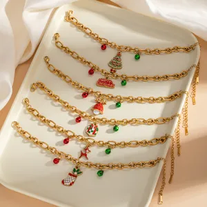 Christmas charm bracelet stainless steel enamel tree reindeer jewelry gift for women girls 1pc