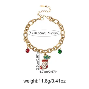 Christmas enamel stocking charm bracelet detail showing chain length dimensions and product weight.