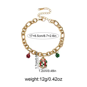 Stainless steel Christmas charm bracelet with gift box and bell pendants, length 17+6.5cm.