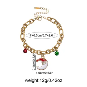 Christmas Santa Moon charm bracelet with colorful bells stainless steel jewelry item.
