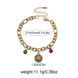 Christmas candy bell stainless steel chain bracelet for women holiday fashion jewelry gift.