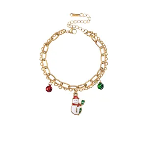 Bracciale catena oro acciaio inossidabile doppio strato di Natale con pupazzo di neve