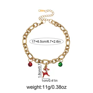 Christmas enamel reindeer stainless steel chunky chain bracelet with cute colorful bells.