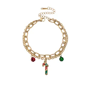 Bracciale a catena multistrato in acciaio inossidabile natalizio con ciondolo caramella dettaglio