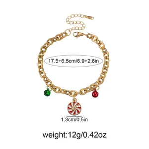 Χριστουγεννιάτικο βραχιόλι από ανοξείδωτο ατσάλι με κρεμαστό καραμέλα και καμπανάκια