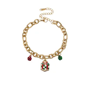 Christmas style stainless steel chain bracelet with cute gift box and bells charm for women.