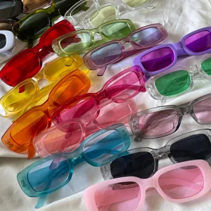 Retro rechteckige Sonnenbrille, farbige Jelly-Rahmen Mode Brille fur Damen und Herren.