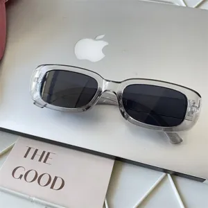 Retro transparente graue rechteckige Sonnenbrille, Y2K Harajuku cooler Streetwear Eyewear Style.