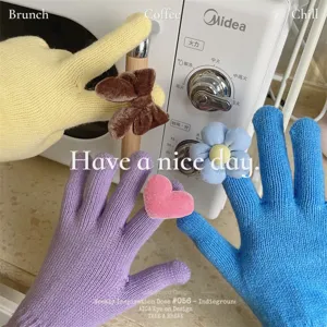 Süße Strick Fingerhandschuhe Für Damen Schleife Blumen Dekoration Warme Touchscreen-Kompatible Winter Reithandschuhe