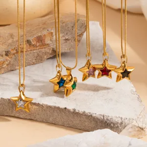 Stainless Steel Pentagram Necklace For Women Light Luxury Rhinestone Star Clavicle Chain Holiday Fashion Jewelry