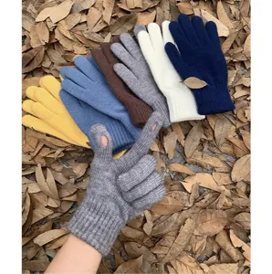 Damen Winter Warm Strick Handschuhe Touchscreen Fingerlos Einfarbig Stretch Fäustlinge