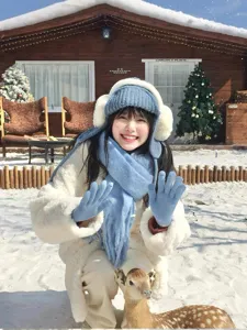 Winter warme Strickhandschuhe Mütze Schal Set süß weich dick Outdoor Kaltwetter Kleidung