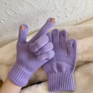 Damen Winter lila Strick Handschuhe fingerlos süß warm weich thermisch Radfahren Zubehör