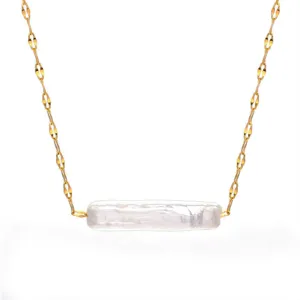Minimalist light luxury freshwater bar pearl necklace with gold chain for daily wear