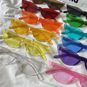Y2K Futuristische Katzenauge Sonnenbrille Süßigkeit Geleefarbe Transparent Punk Party Brille