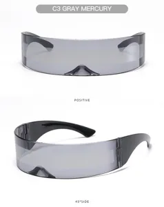 Futuristische Schild Sonnenbrille mit grauen Verspiegelten Gläsern für Sport und Party.