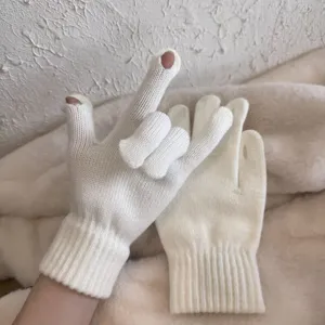 Winter Strickhandschuhe mit freiliegenden Fingern und süßem Herzdesign, warme Wolle für Damen.