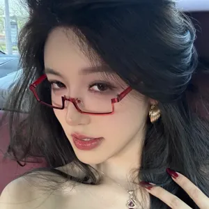 Cyberpunk red half-frame glasses Y2K Lolita cosplay fashion eyewear aesthetic accessory