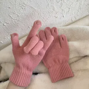 Damen Winter süße rosa Strickhandschuhe Touchscreen fingerlose warme Radsport Fäustlinge