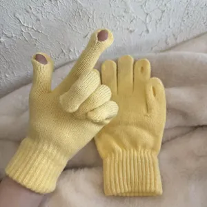 Damen Winter gelbe Strick Handschuhe konvertierbar fingerlos Touchscreen thermische Details