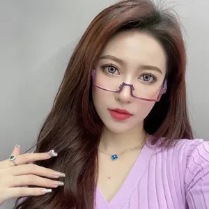 Cyberpunk Y2K burgundy half-frame glasses stylish cosplay fashion accessories for women.