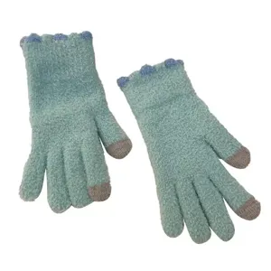 Women coral fleece knit touch screen warm gloves autumn winter thick windproof soft