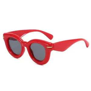Rote klobige Sonnenbrille, übergroße runde Vintage-Brille, stilvolle Statement-Brille.
