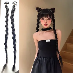 Black braided ponytail hair extensions, sweet cool style boxing braids wig for women daily wear.