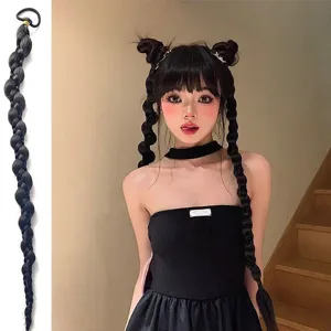 Black bubble braid ponytail hair extensions sweet cool style long synthetic braided wig.