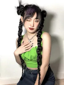 Stylish black braided hair extensions, double ponytail synthetic wig for trendy daily hairstyles.