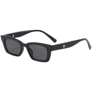 Schicke schwarze, schmale Sonnenbrille mit goldenen Metalldetails für stilvollen Alltag.