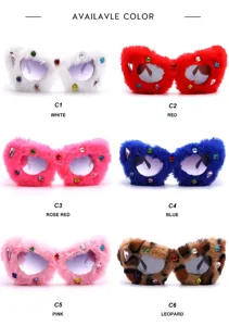 Fluffy rhinestone cat eye sunglasses, colorful plush party eyewear for women and holiday fun.
