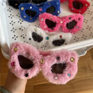 Plush furry rhinestone sunglasses cat eye party funny fluffy eyewear product details