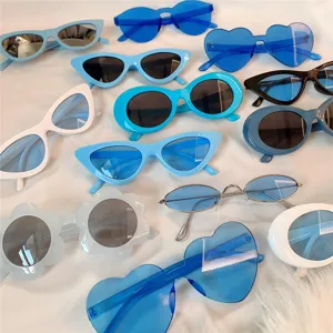 Mode Blaue Gläser Retro Cat Eye Herz Oval Rund Rahmen Sonnenbrille Damen Trendige Streetwear Party Brille