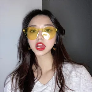 Gelei kleur frameloze transparente zonnebril, Hongkong stijl vintage feest zonnebril voor dames.