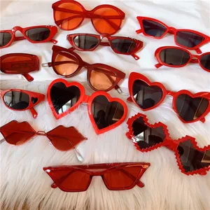 Rote mode Sonnenbrille Set Trend oval Katzenauge Herz Lippen sonnenbrille Damen