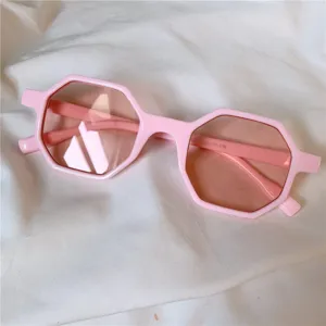 Retro rosa hexagonale Sonnenbrille für Damen, modische UV-Schutz Sonnenbrille im Alltag.