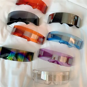 Cyberpunk futuristische Schild-Sonnenbrille Set, unisex Y2K Spiegel-Visier für Party.