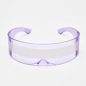 Futuristische Cyberpunk violette Visier Sonnenbrille, einteilige coole Party Brille fuer Damen.